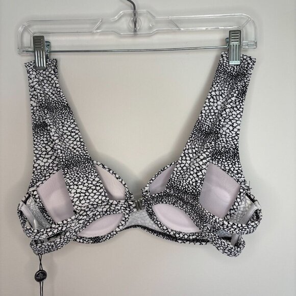 REE BEES Bikini Top Sz Med Black White Pebble Wide Straps Push Up NWT Underwire - Picture 2 of 9